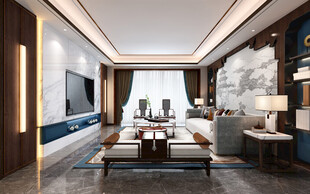 现代简约高级感新中式复古风客厅