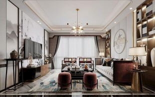 现代简约高级感新中式复古风客厅