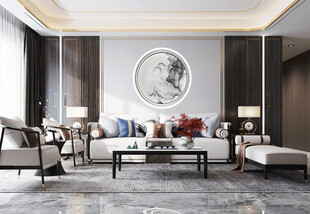 现代简约高级感新中式复古风客厅