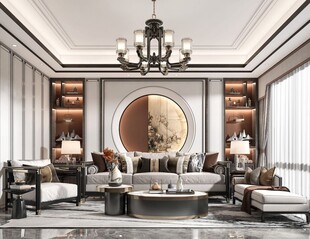 现代简约高级感新中式复古风客厅