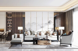 现代简约高级感新中式复古风客厅