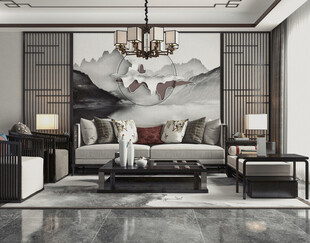 现代简约高级感新中式复古风客厅