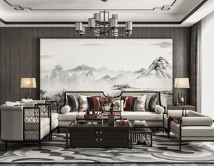 现代简约高级感新中式复古风客厅