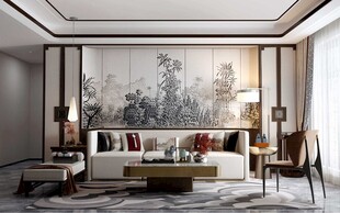 现代简约高级感新中式复古风客厅