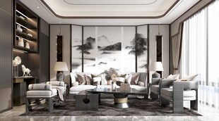 现代简约高级感新中式复古风客厅