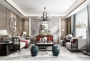 现代简约高级感新中式复古风客厅