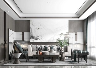 现代简约高级感新中式复古风客厅