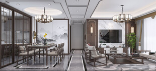 现代简约高级感新中式复古风客厅