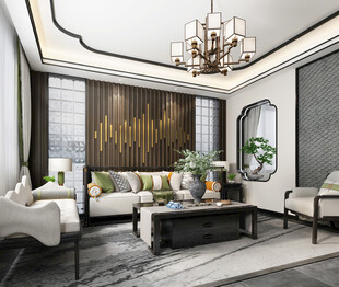 现代简约高级感新中式复古风客厅