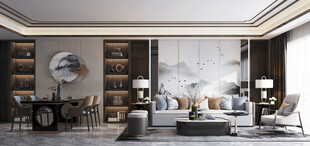 现代简约高级感新中式复古风客厅