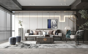 现代简约高级感新中式复古风客厅