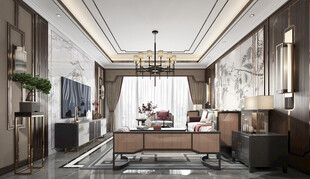 现代简约高级感新中式复古风客厅