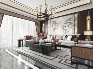 现代简约高级感新中式复古风客厅
