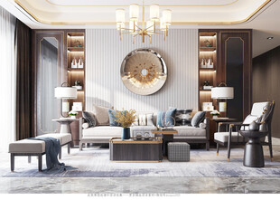 现代简约高级感新中式复古风客厅