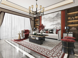 现代简约高级感新中式复古风客厅