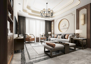 现代简约高级感新中式复古风客厅