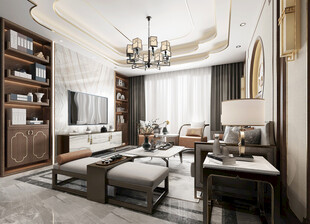 现代简约高级感新中式复古风客厅