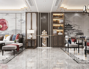 现代简约高级感新中式复古风客厅