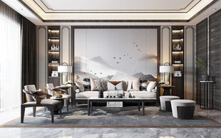 现代简约高级感新中式复古风客厅