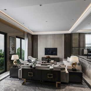 现代简约高级感新中式复古风客厅
