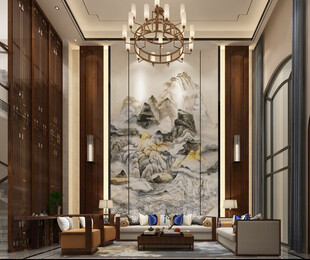 现代简约高级感新中式复古风客厅