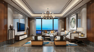 现代简约高级感新中式复古风客厅