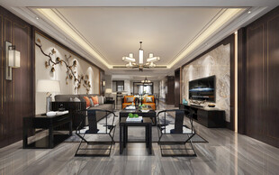 现代简约高级感新中式复古风客厅