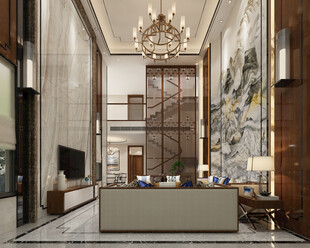 现代简约高级感新中式复古风客厅