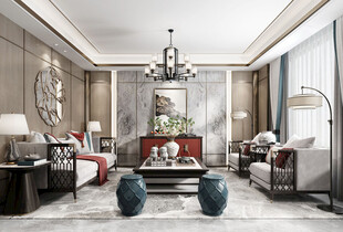 现代简约高级感新中式复古风客厅