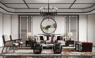 现代简约高级感新中式复古风客厅