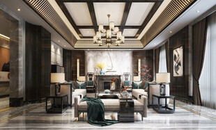 现代简约高级感新中式复古风客厅