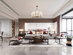 现代简约高级感新中式复古风客厅