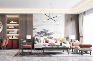 现代简约高级感新中式复古风客厅