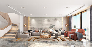 现代简约高级感新中式复古风客厅