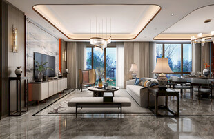 现代简约高级感新中式复古风客厅