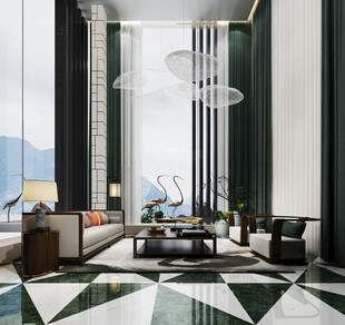 现代简约高级感新中式复古风客厅