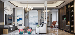 现代简约高级感新中式复古风客厅