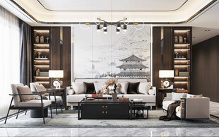 现代简约高级感新中式复古风客厅