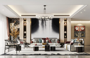 现代简约高级感新中式复古风客厅