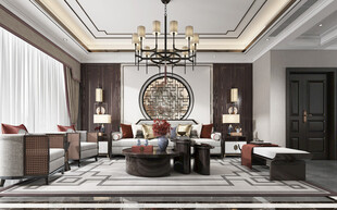 现代简约高级感新中式复古风客厅
