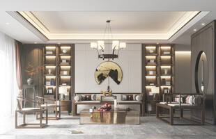 现代简约高级感新中式复古风客厅