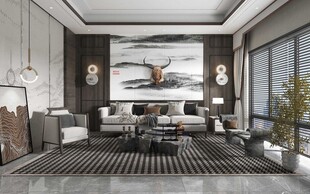 现代简约高级感新中式复古风客厅