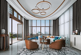 现代简约高级感新中式复古风客厅