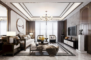现代简约高级感新中式复古风客厅