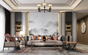 现代简约高级感新中式复古风客厅