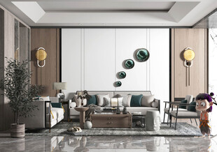 现代简约高级感新中式复古风客厅