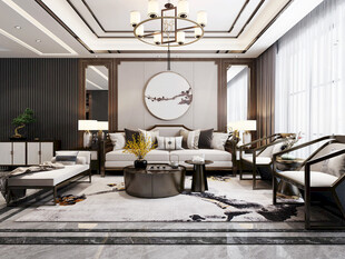 现代简约高级感新中式复古风客厅