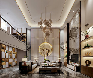 现代简约高级感新中式复古风客厅