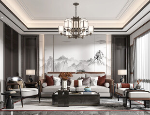现代简约高级感新中式复古风客厅