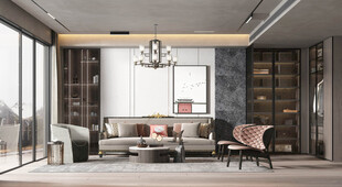 现代简约高级感新中式复古风客厅